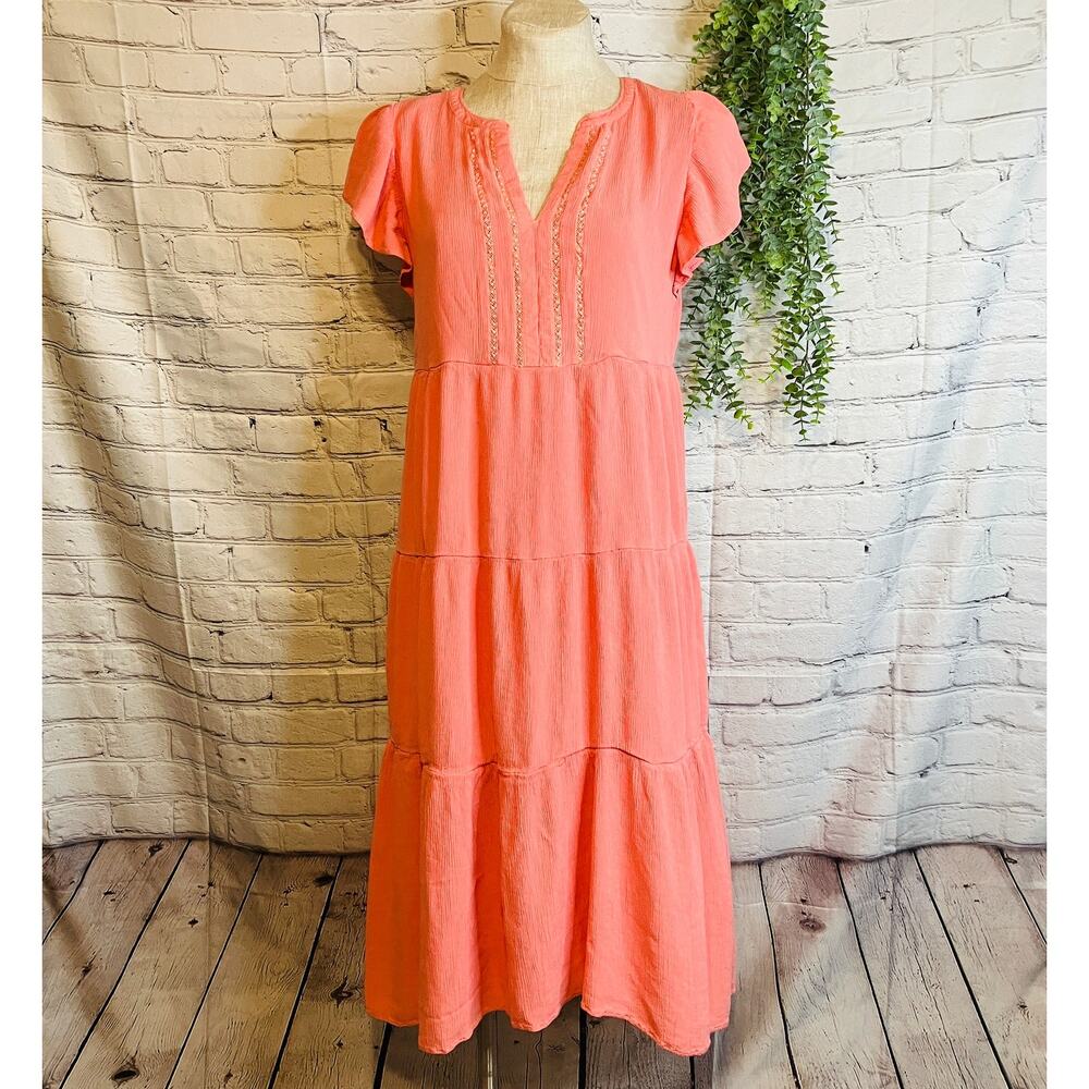 Loft Midi Dress Size M Flutter Sleeve Lace Cottagecore Boho Western Summer